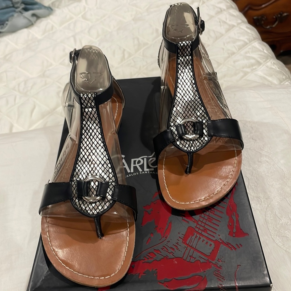 Silver and black sandals by Carlos